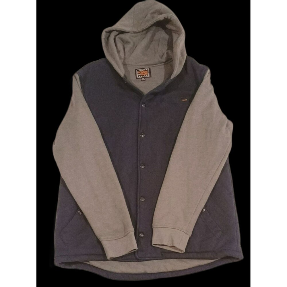 90s Y2k Style Volcom Men's XL Hooded Button Up Varsity Skater Bomber Jacket